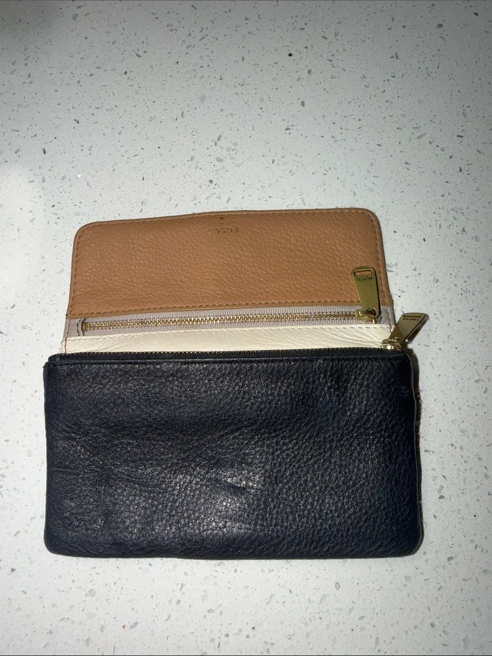 Fossil Two-Tone Leather Zip Card Wallet - Tan & Cream